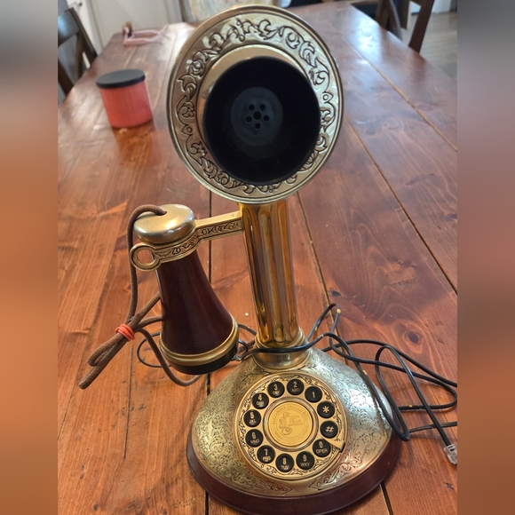 Franklin Mint Gold and Brown Vintage Style Telephone - Picture 1 of 6